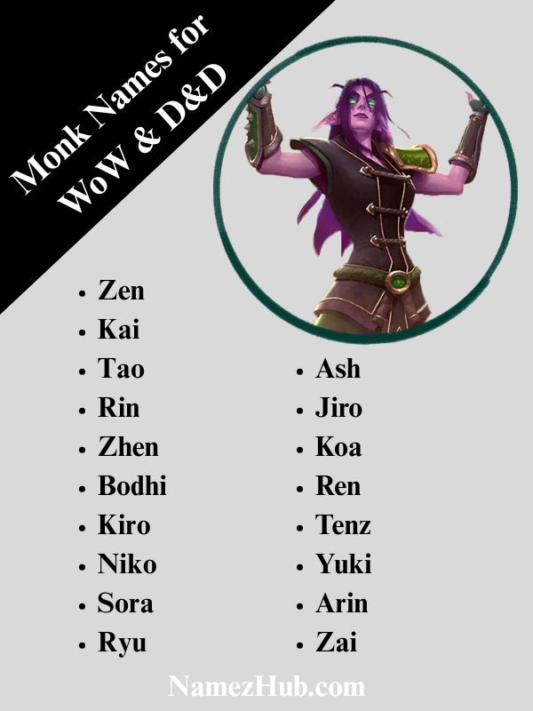 Monk Names for WoW & D&D